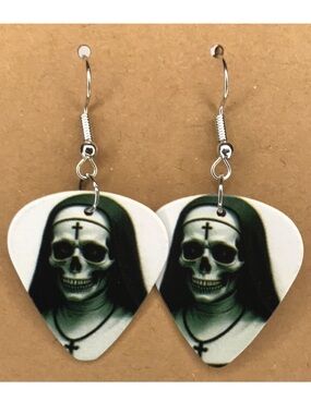 Skull Nun Guitar Pic Earrings Fashion Jewelry